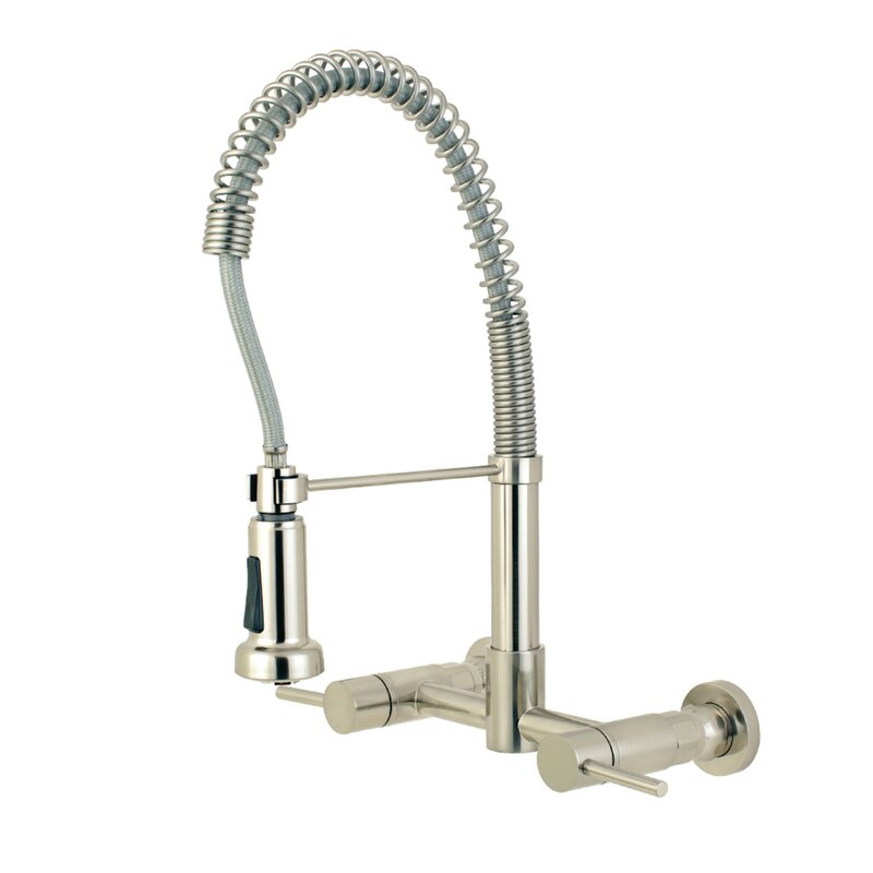 Concord Wall Mount Pull Down Bridge Faucet With Side Sprayer 